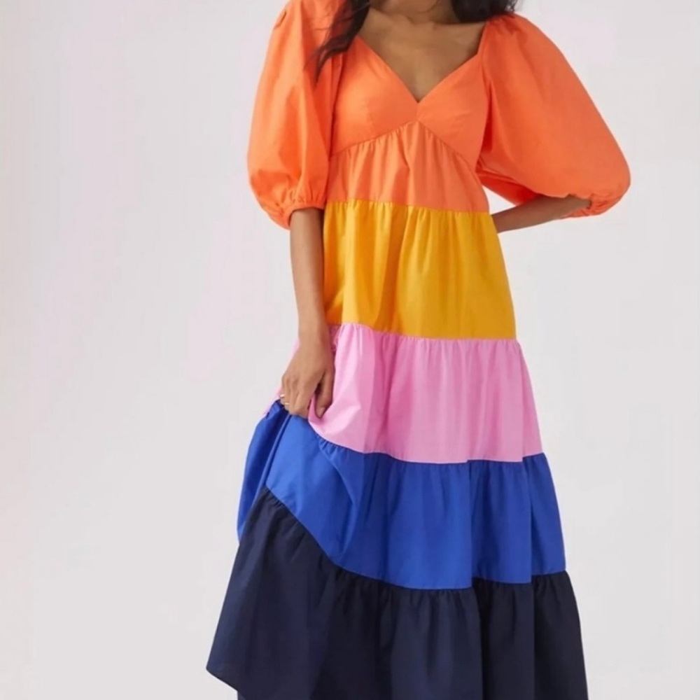 Anthropologie Farm Rio Tiered
Colorblocked Maxi Dress